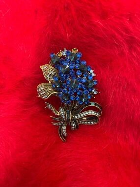 Blue and Gold Floral Crystal brooch